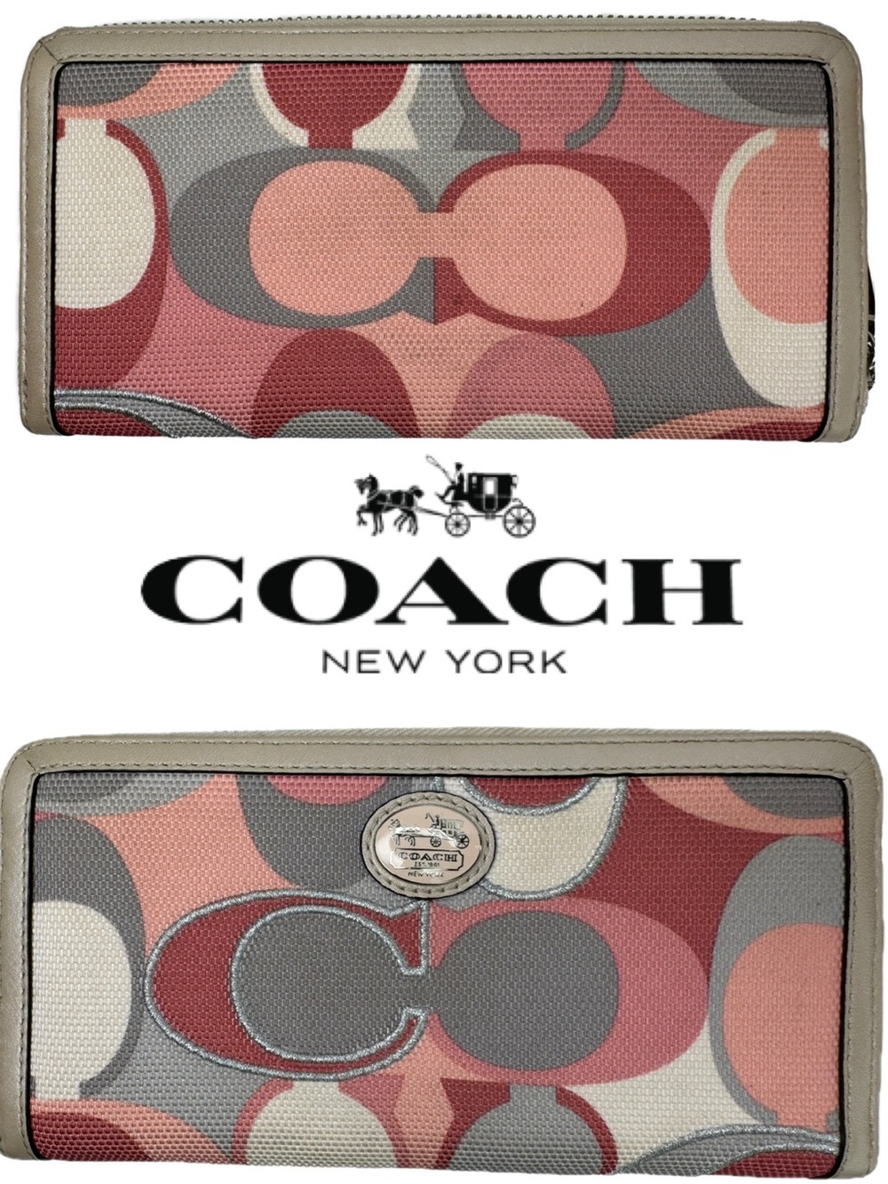 Coach Op Art Pink Gray Woven Fabric Y2K Wallet